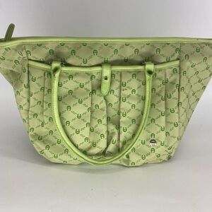 Etienne Aigner Women’s Green Double Handle Logo Print Tote Bag
